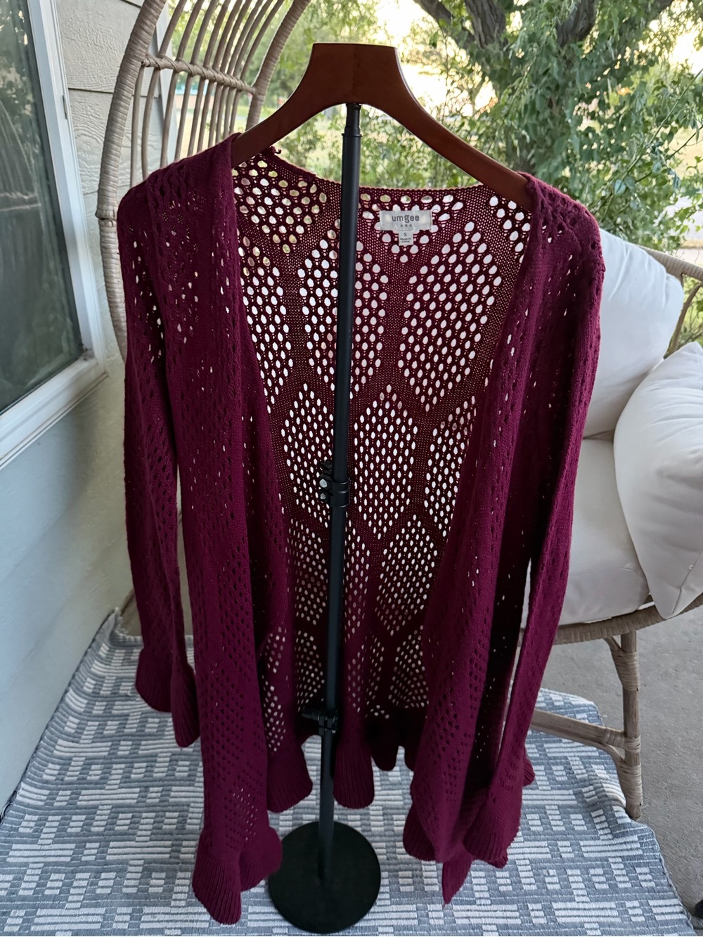 Umgee Open-Knit Plum Long Cardigan